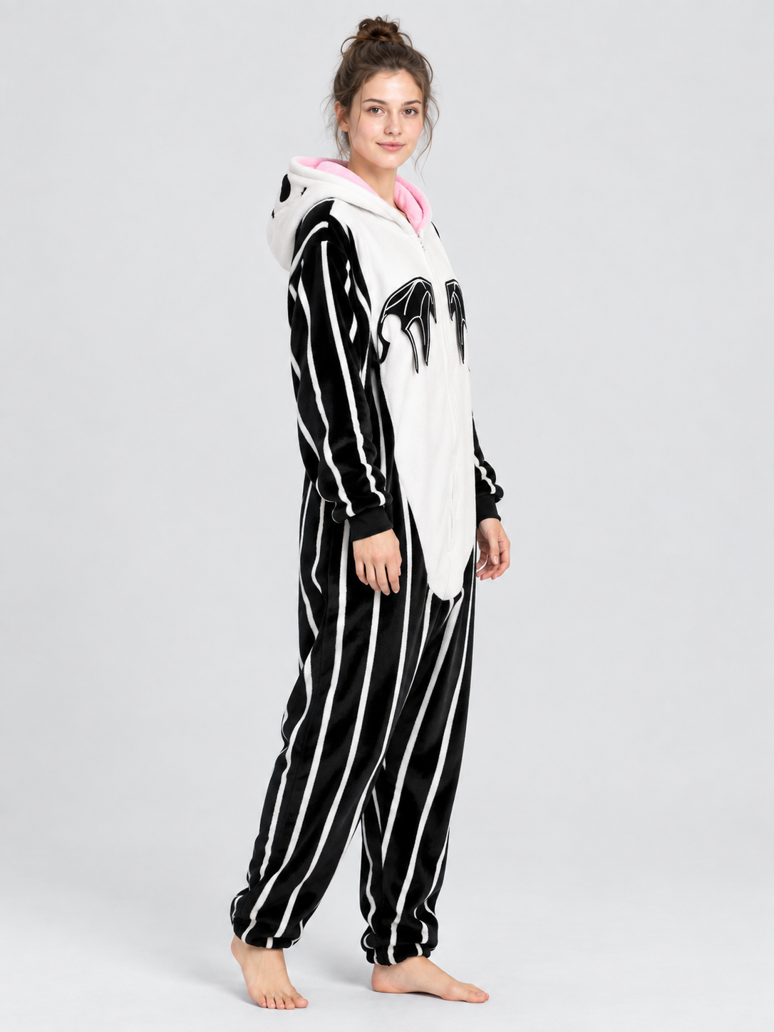 Black and White Kigurumi Pajama with Animal-Style Hood