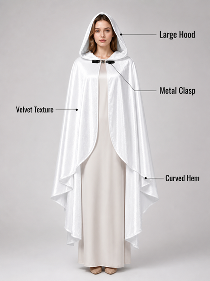 White Hooded Costume Cloak, Flowing Silhouette