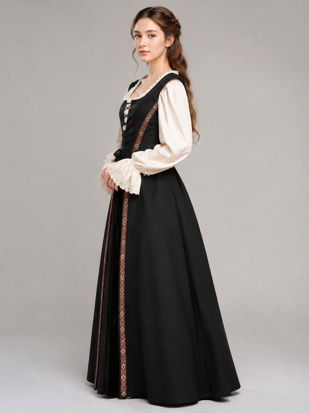 Medieval Retro-Style Lace-Up Dress side view