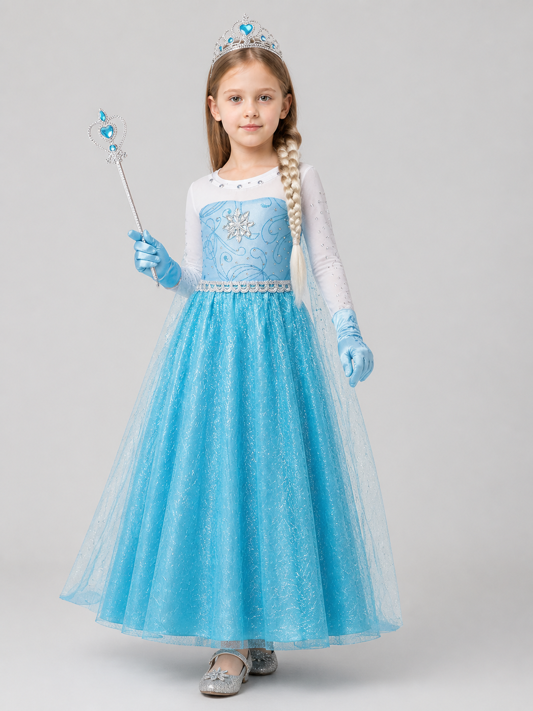 Snow Queen Costume: Dress, Crown, and Wand side view
