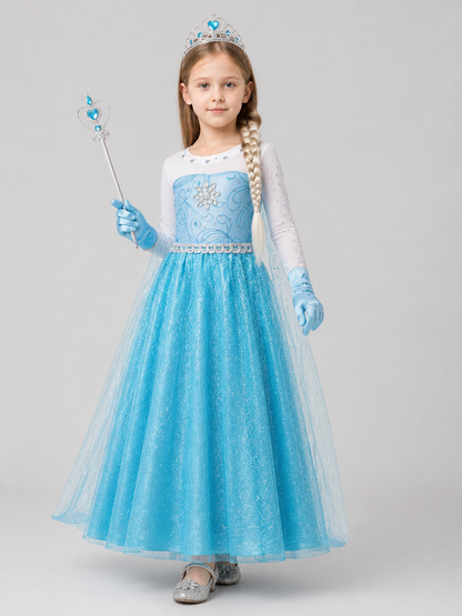 Snow Queen Costume: Dress, Crown, and Wand side view