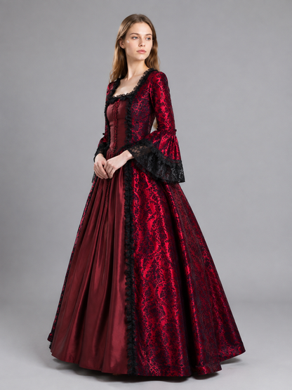Burgundy Dress with a Square Neckline and Lace-Up Detail side view