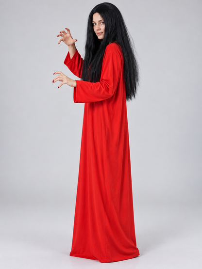 Carnival Costume with Red Dress and Black Wig