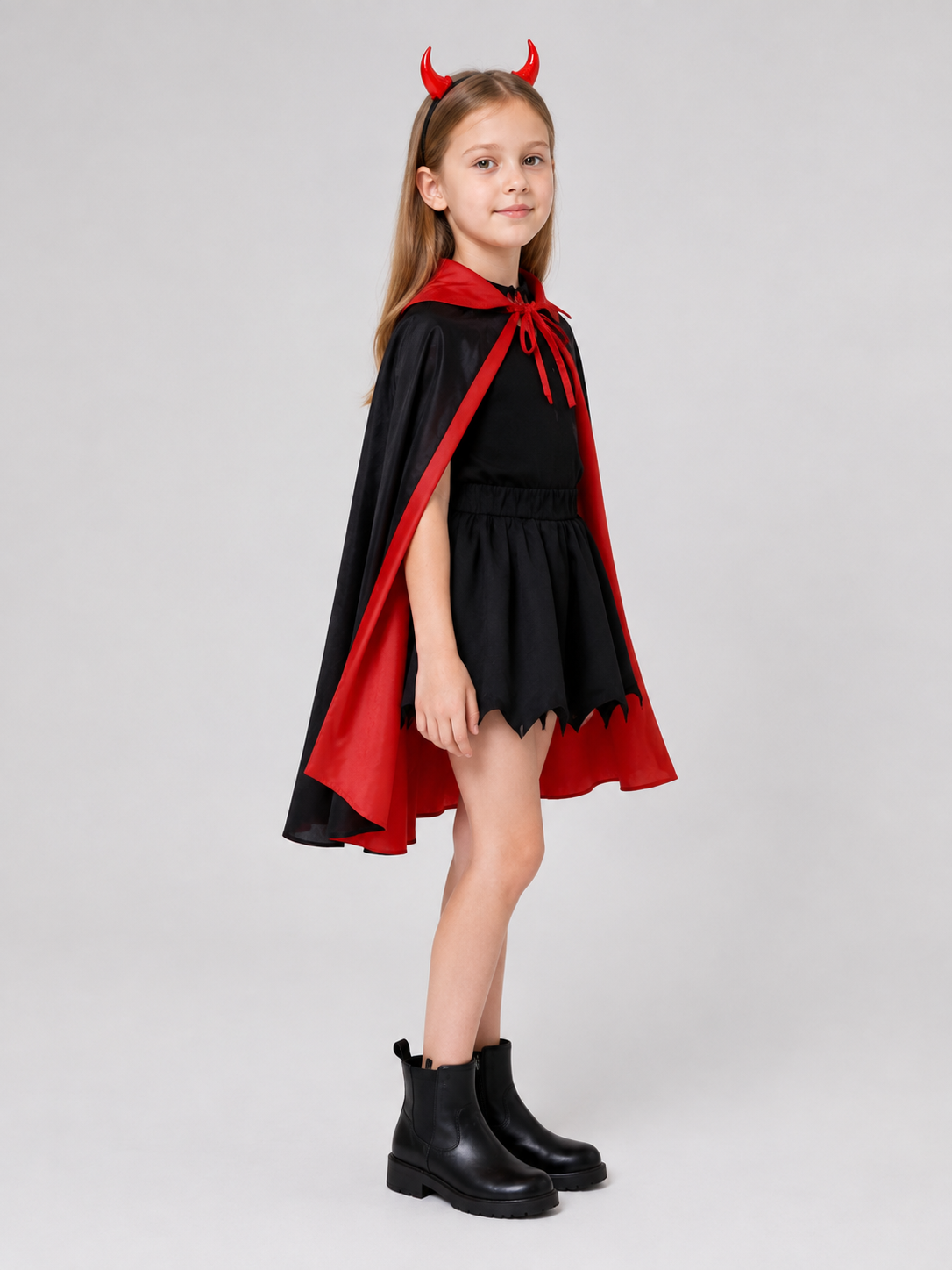 Vampire Costume with Cape and Horns side view