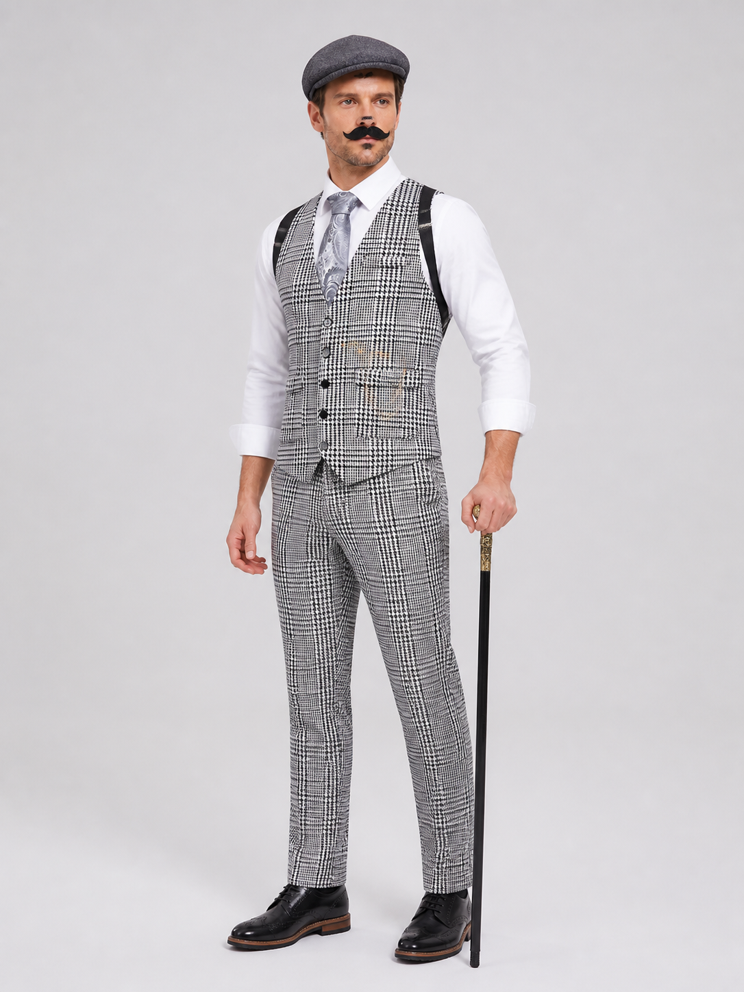 Plaid Vest Suit with Shirt and Accessories side view