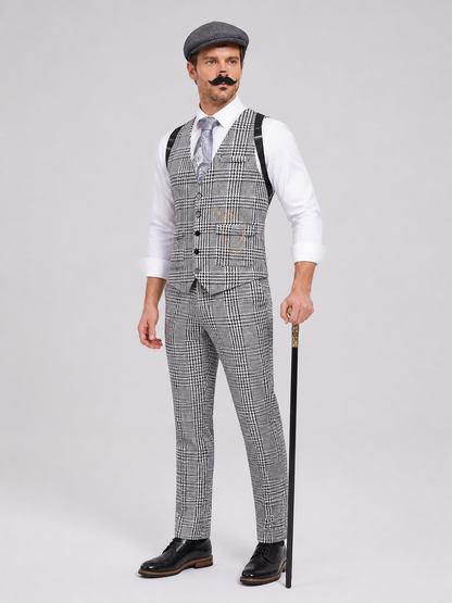 Plaid Vest Suit with Shirt and Accessories side view
