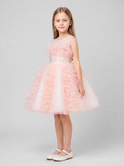 Dressy Princess Dress with Full Skirt and Flowers side view