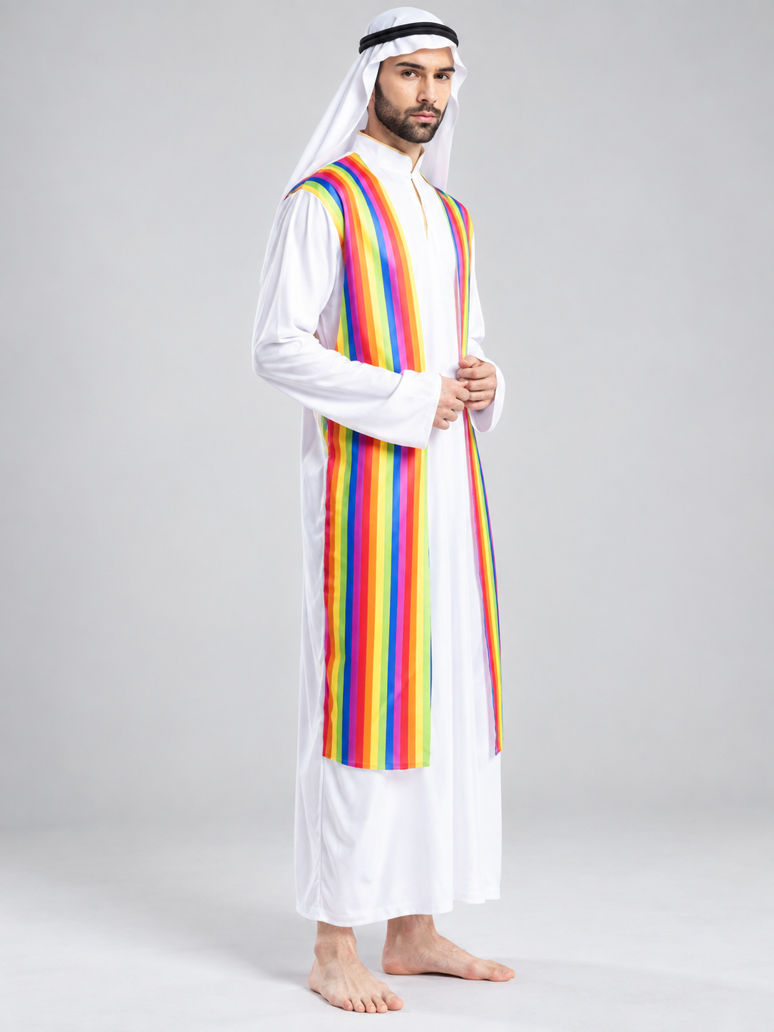 Arab Sheikh Carnival Costume, White Robe, Headscarf