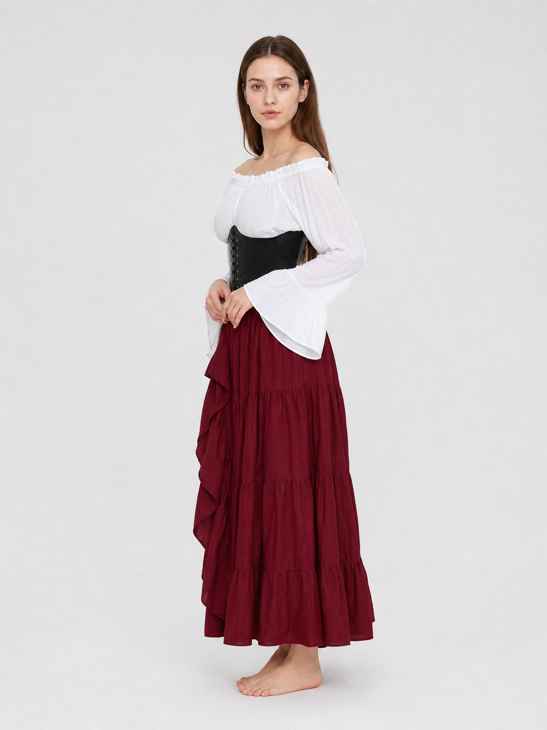 Gothic Costume with Corset and Multi-Tiered Skirt