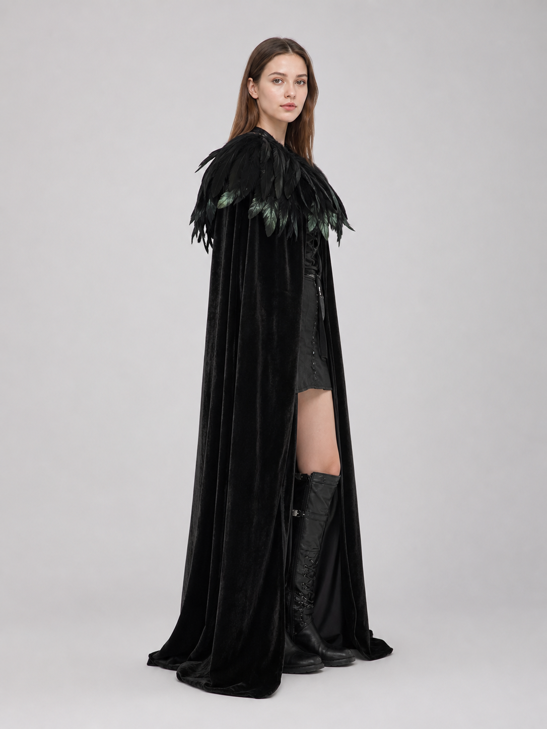 Black Velvet Feather Cape
