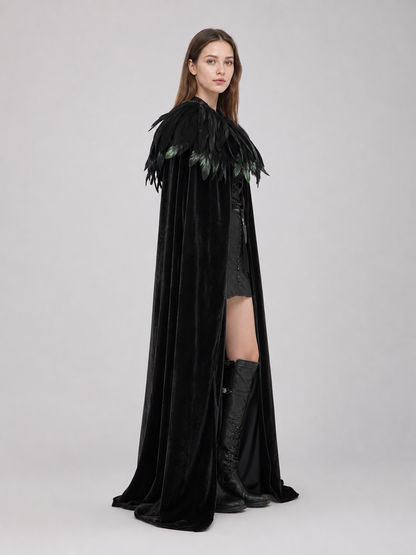 Black Velvet Feather Cape