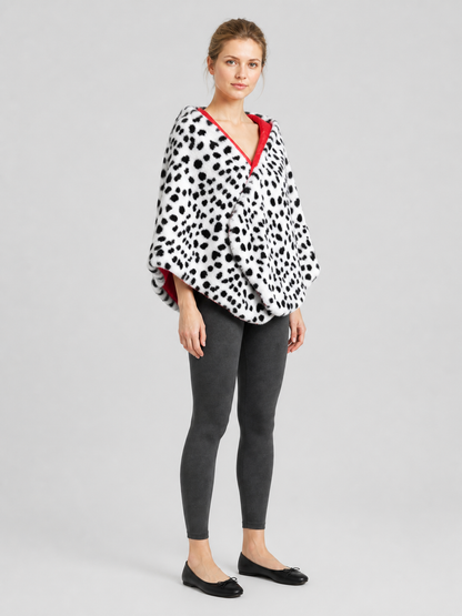 Cruella Cosplay Cape Cloak, Black and White, M–XL side view