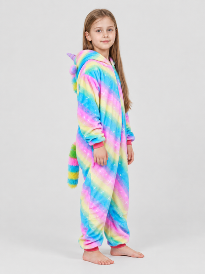 Rainbow Print Hooded Pajama Jumpsuit