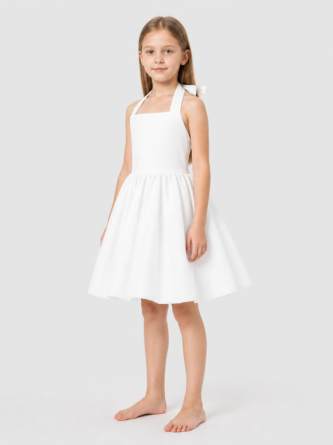 Dressy Dress with Neck Ties, Bow, and Full Skirt side view