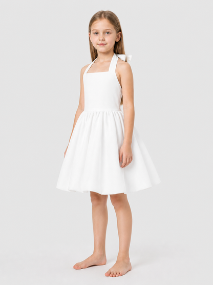 Dressy Dress with Neck Ties, Bow, and Full Skirt side view