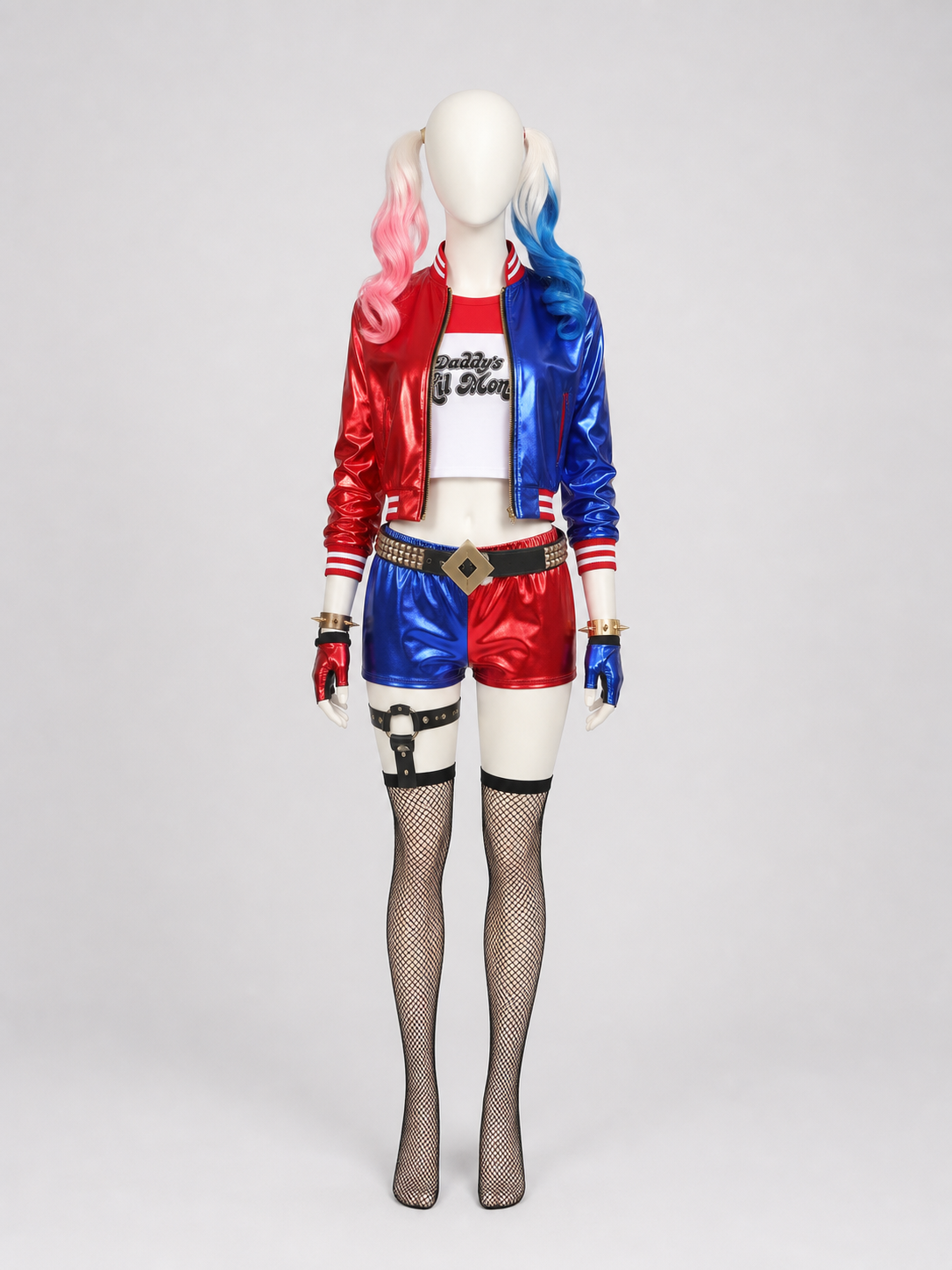 Harley Quinn Cosplay Costume with Wig side view