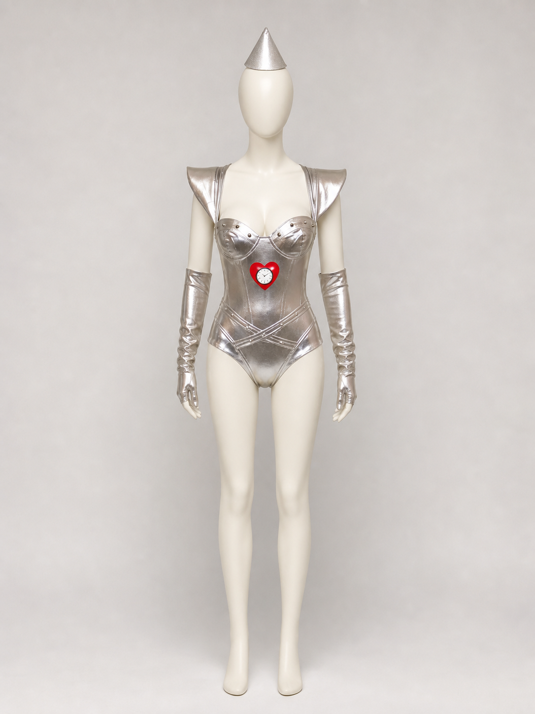 Silver cosplay jumpsuit costume with a heart