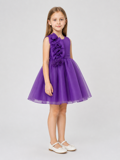 Purple Dress with Full Skirt and Flowers side view