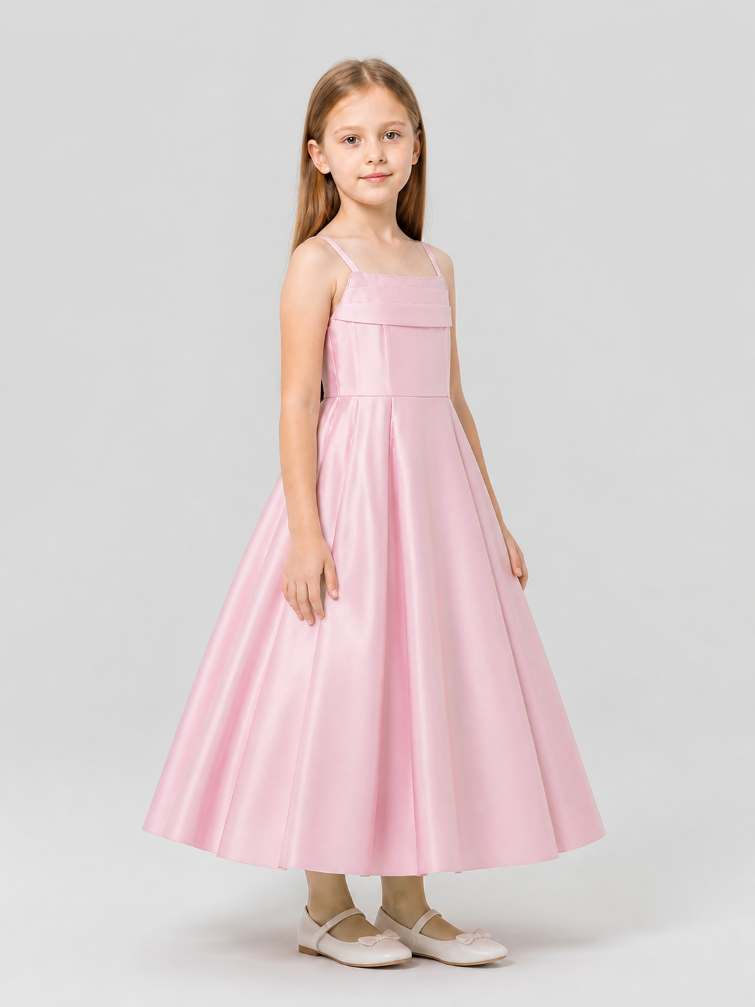 Pink Satin Sundress with a Full Skirt side view