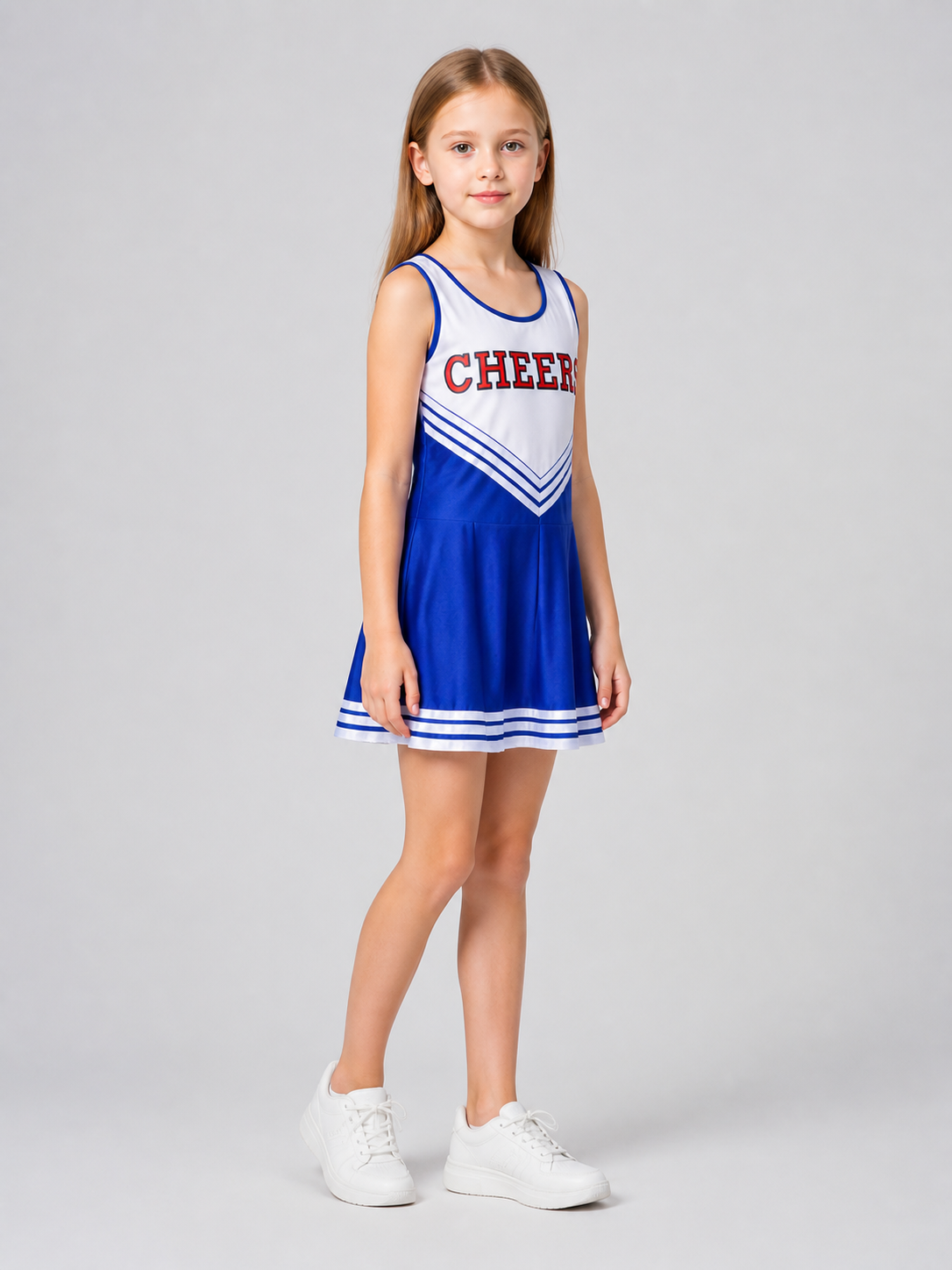 CHEERS Cheerleading Dress with Blue and White Stripes, 110-XXL side view