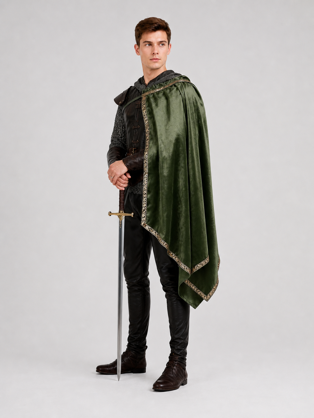 Green asymmetrical long carnival cape