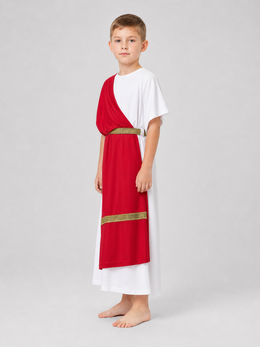 Ancient Greek Costume with Red and Gold Ribbons side view 6
