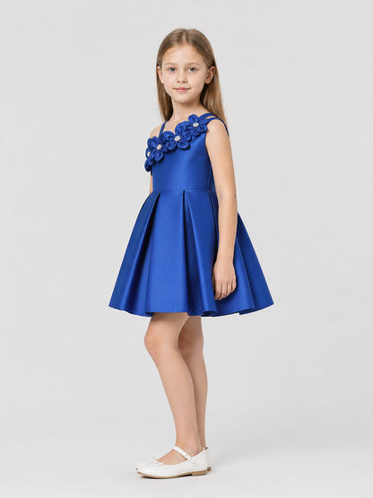 Girls' Dressy One-Shoulder Dress with a Full Skirt side view
