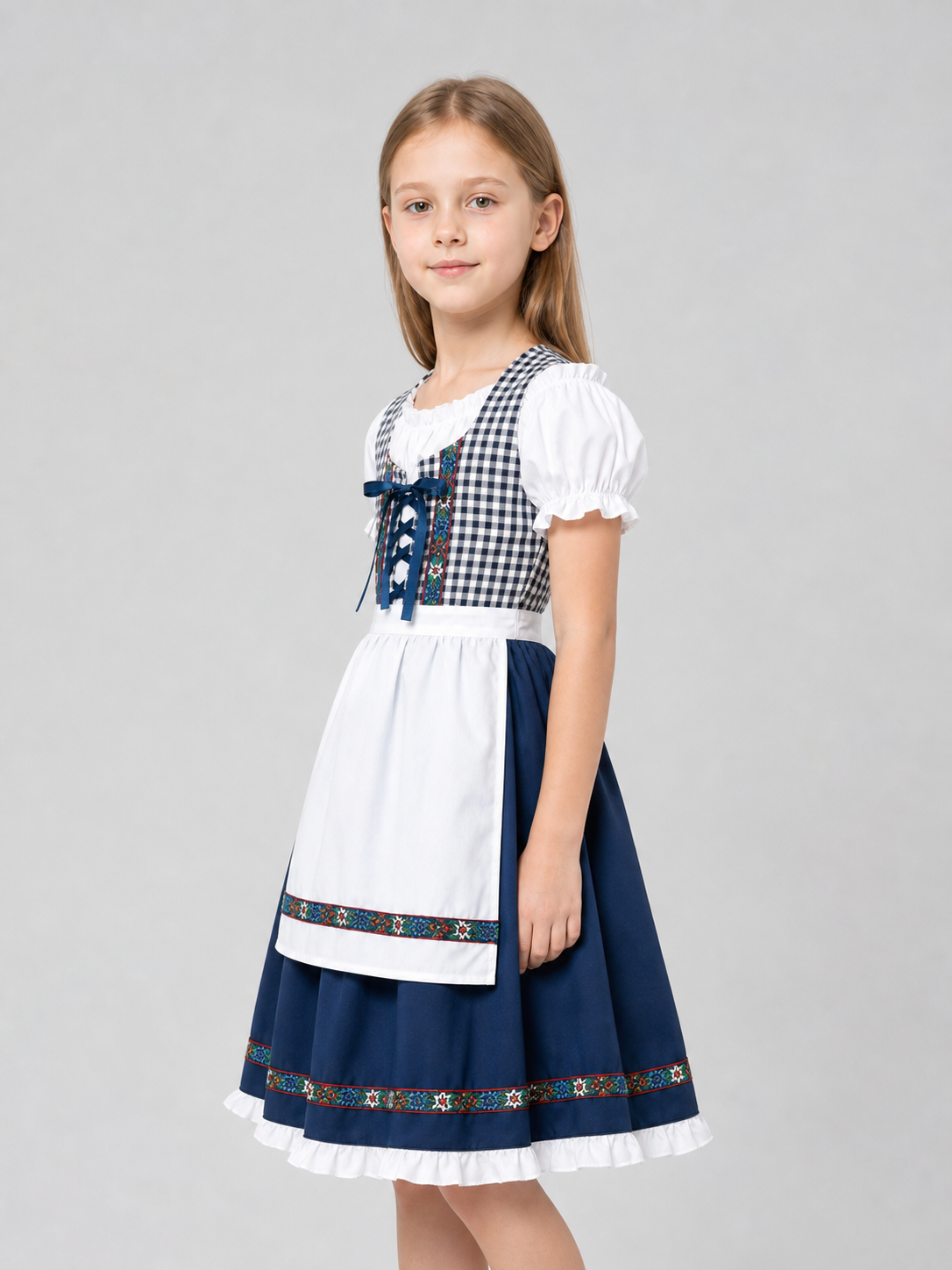 Plaid Bavarian Dress with Bonnet