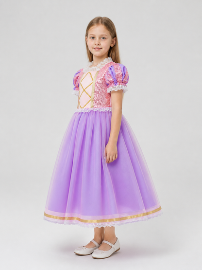 Girls' Purple Princess Dress with Sequins and Lace side view