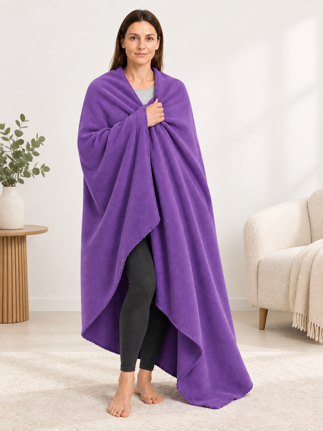Purple Reversible Fleece Throw with Wavy Edges size guide