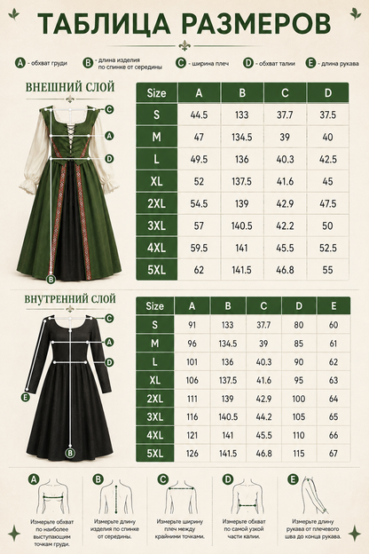Medieval-Style Dress Set with Lacing size guide