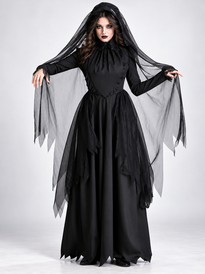 Black Witch Costume with Veil and Headpiece