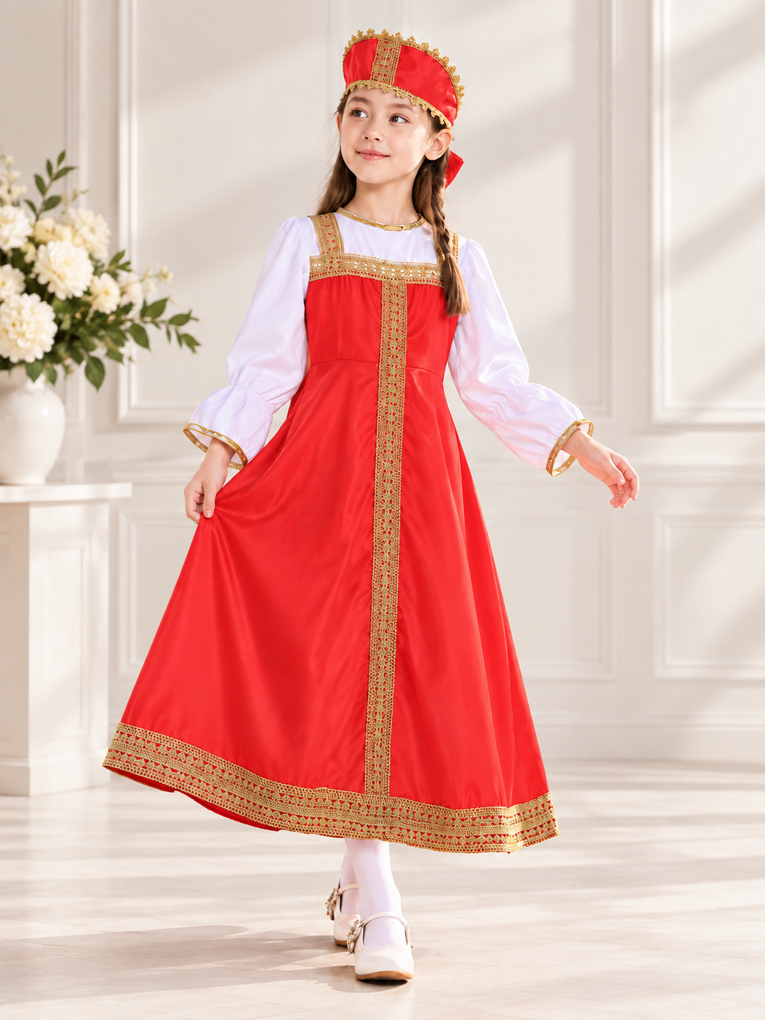 Red Carnival Dress with Headwear size guide