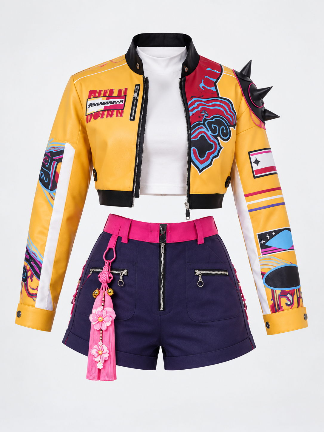Cosplay Costume: Top, Yellow Zip-Up Jacket, Shorts