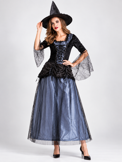 Witch Costume: Dress and Hat, Gray-Blue