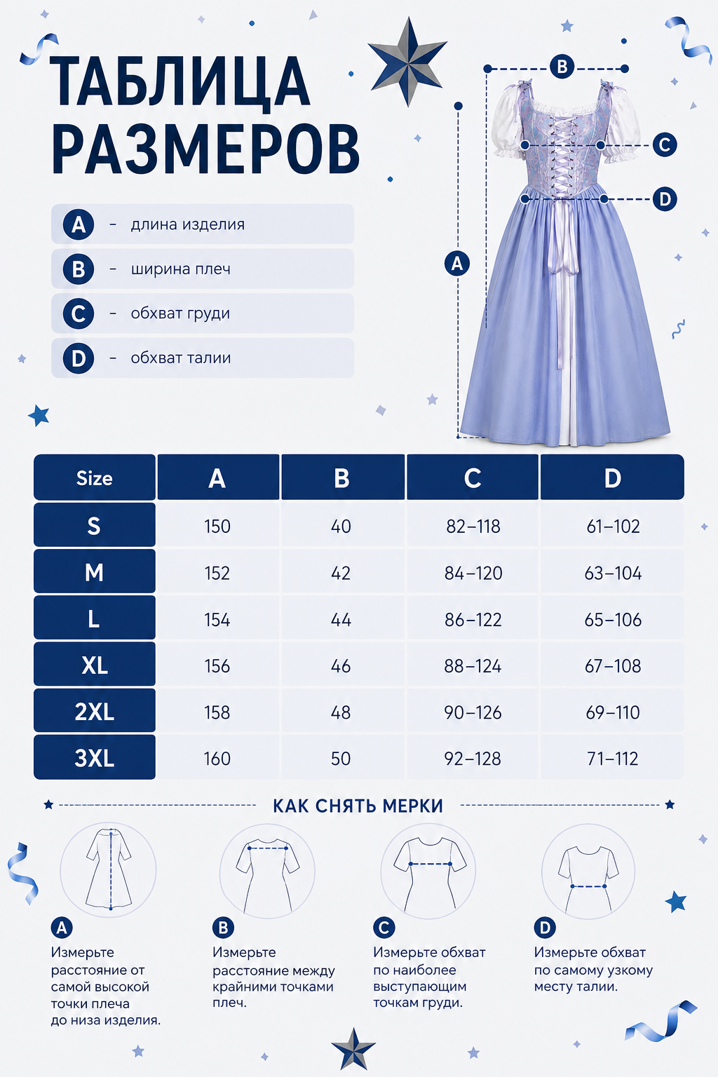 Dress with a Corset Bodice and White Blouse size guide