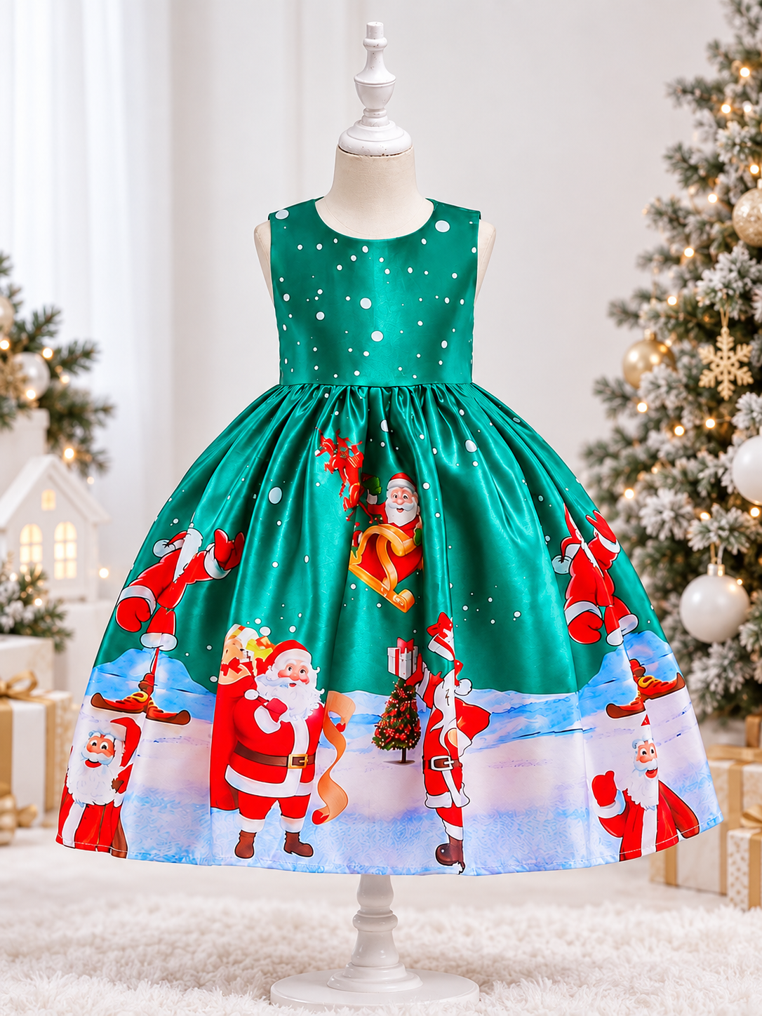 Children's Holiday Dress with Christmas Print