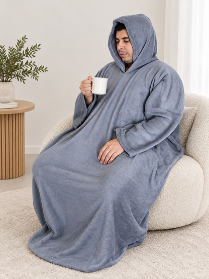 Gray Long Hooded Blanket with Sleeves