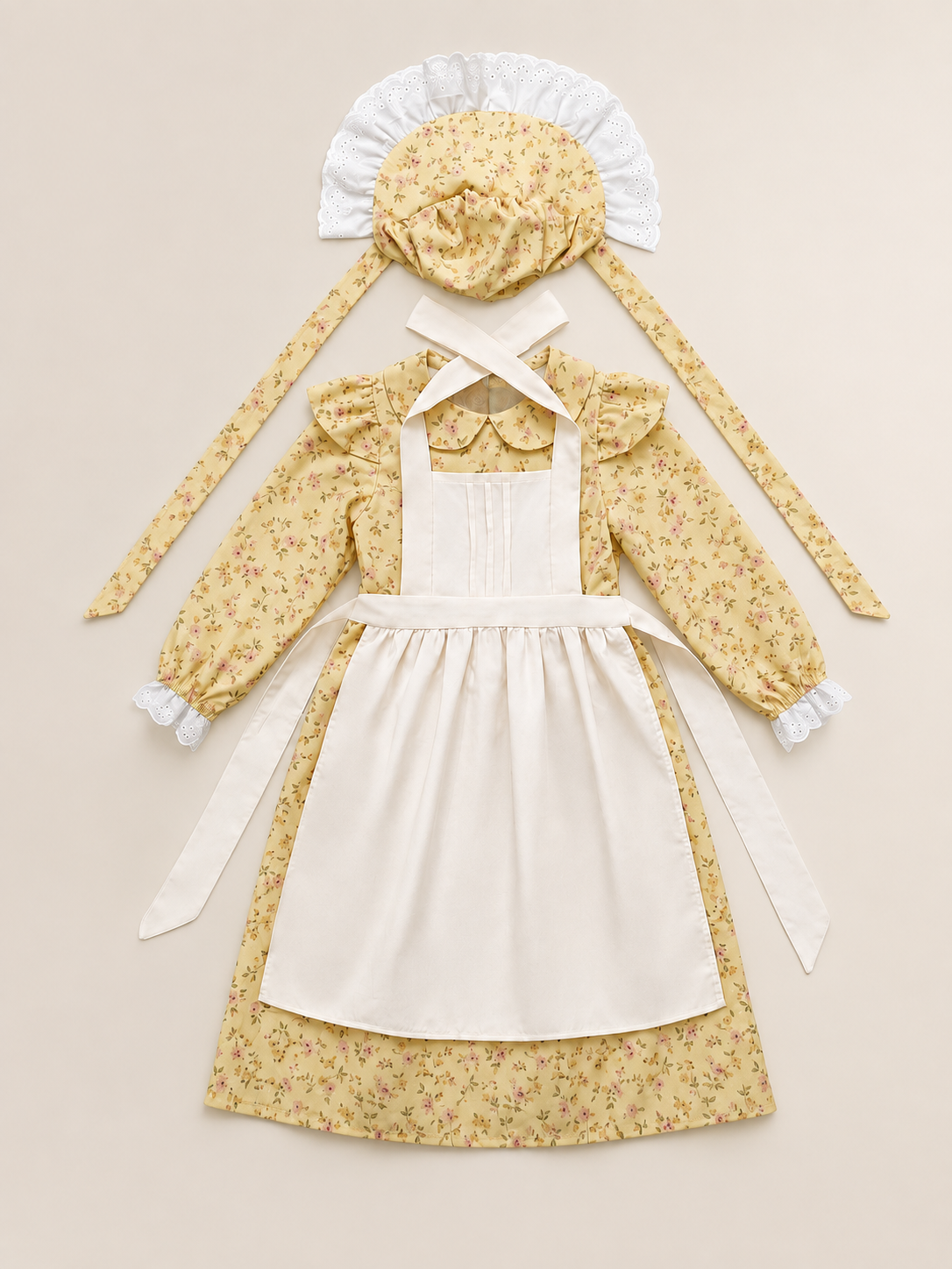 Children’s Carnival Costume: Dress, Apron, Bonnet size guide
