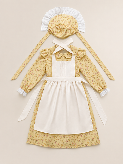 Children’s Carnival Costume: Dress, Apron, Bonnet size guide