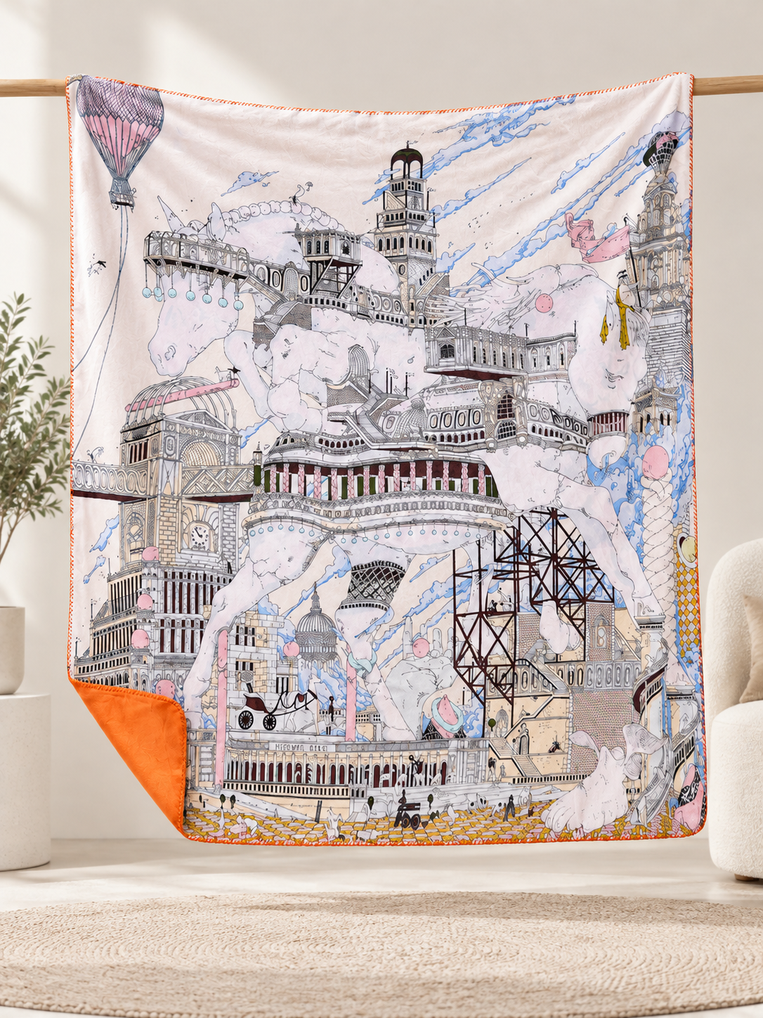 Flannel Blanket with Urban Architecture Print