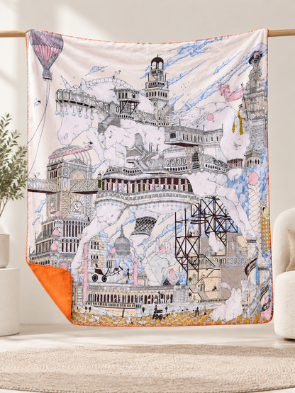 Flannel Blanket with Urban Architecture Print