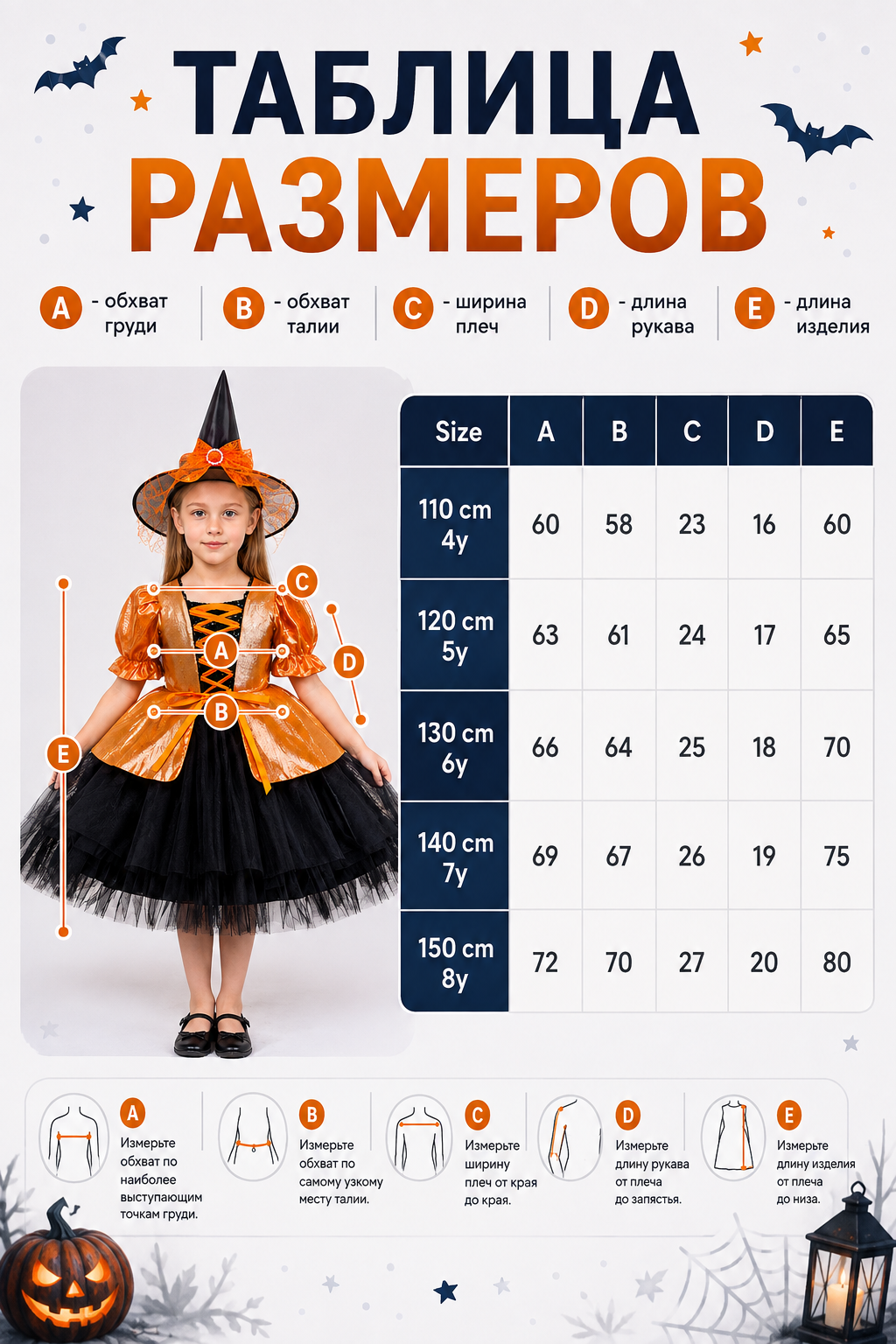 Children’s Black and Orange Witch Costume Dress size guide