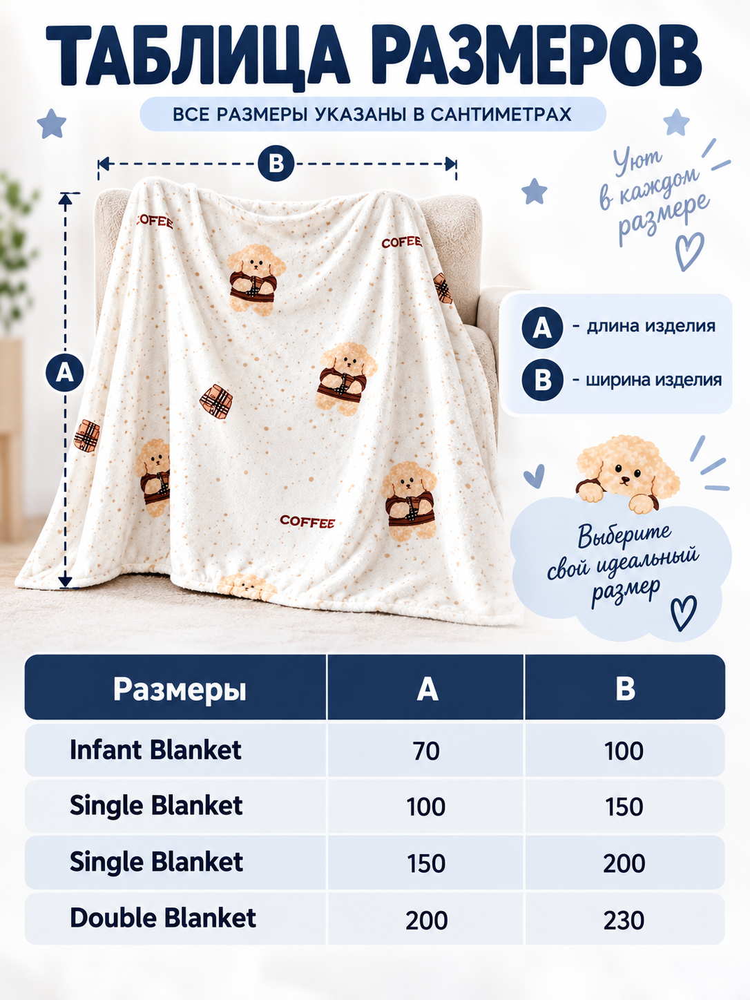 Throw Blanket with Dog and Coffee Cup Pattern