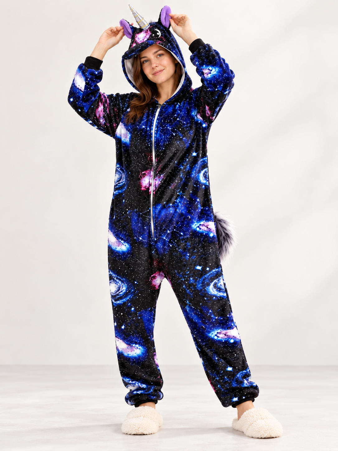Flannel Pajama Jumpsuit with Space Print
