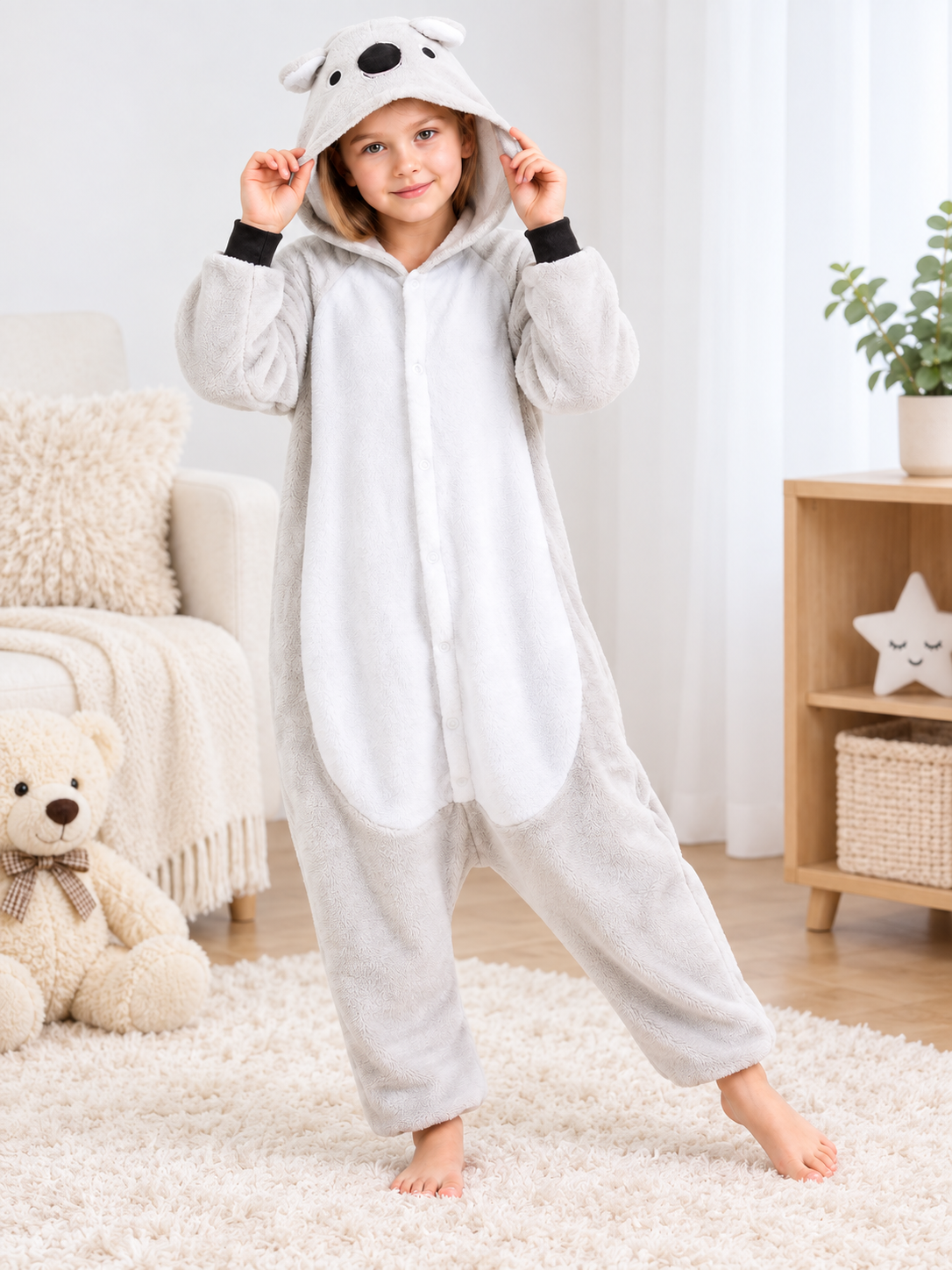 Flannel hooded pajama jumpsuit with ears size guide