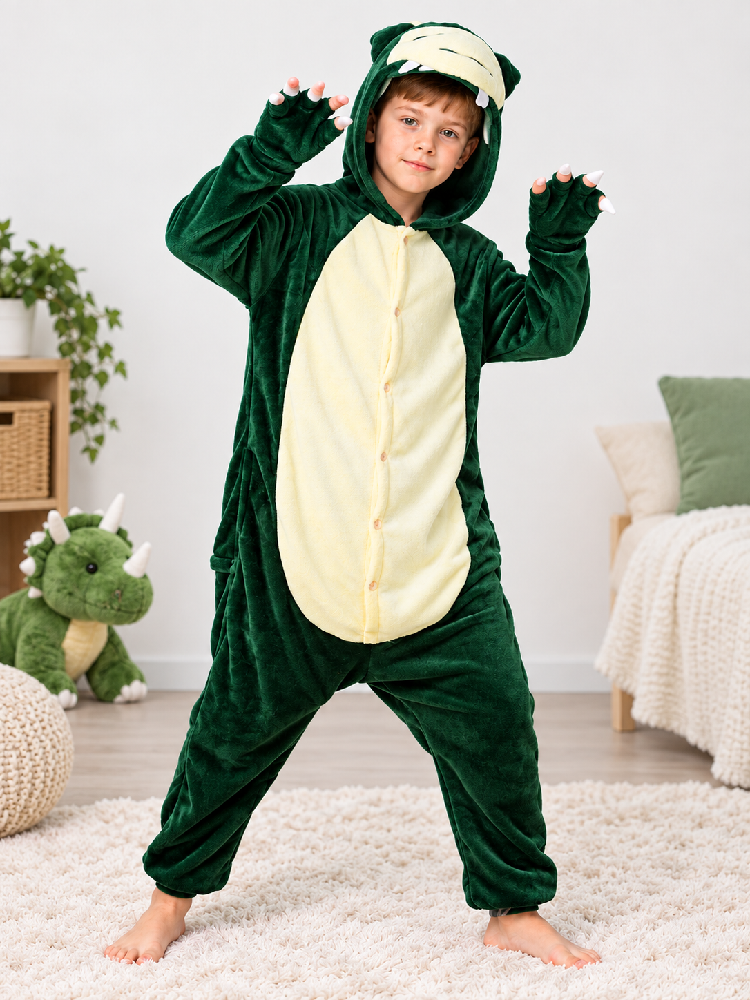 Dinosaur Kigurumi Pajamas with Hood and Buttons size guide