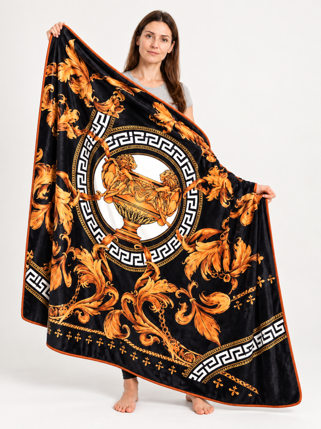 Fleece Blanket with Baroque Ornament and Medallion