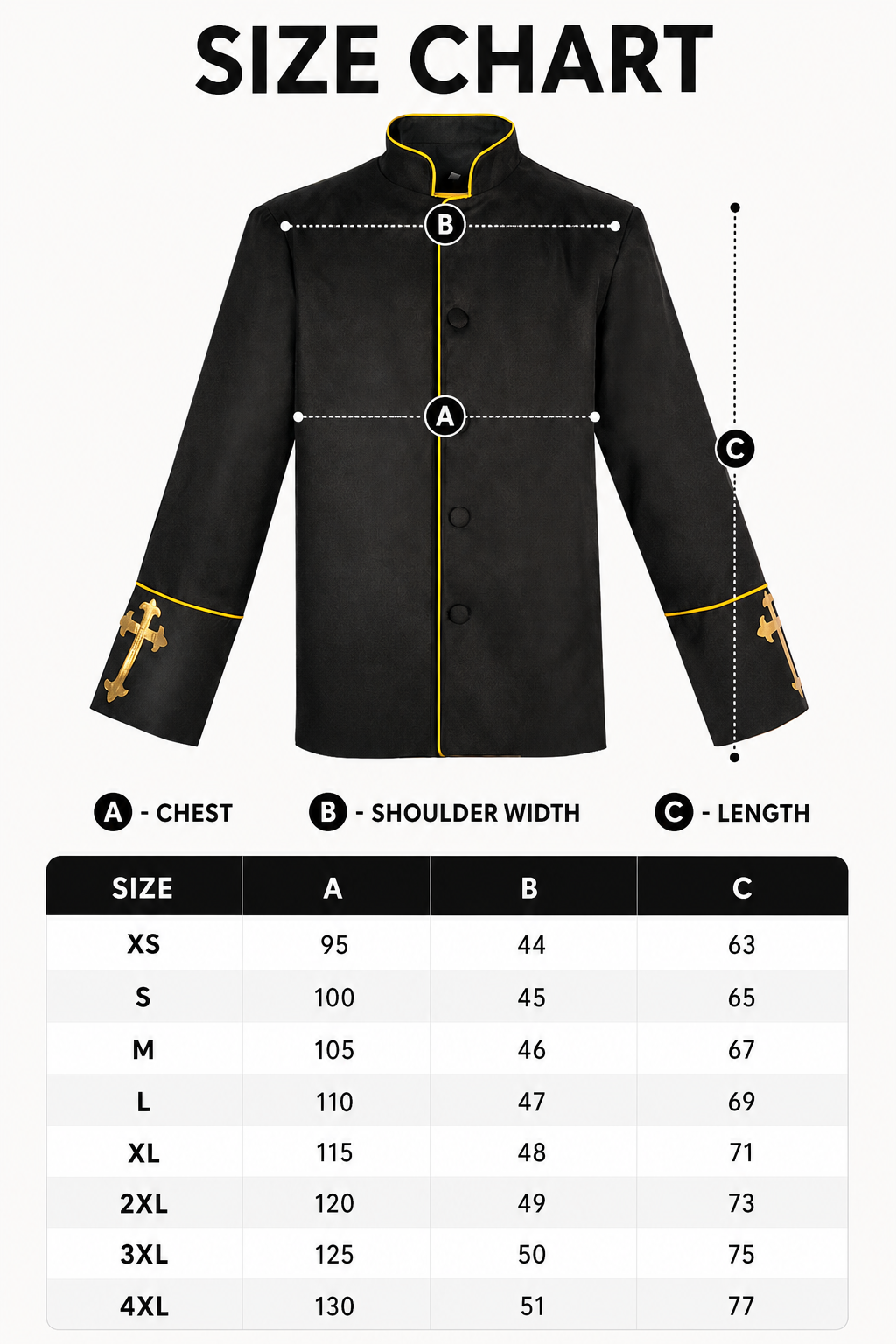Black stand-collar jacket with gold trim
