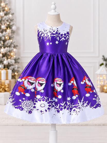Purple Girls' Dress with Christmas Print